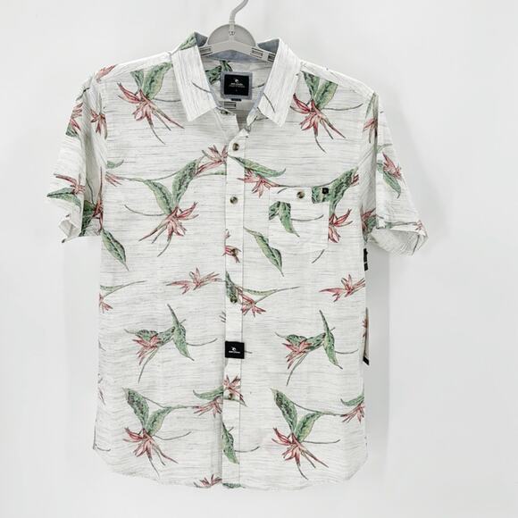 Rip Curl short sleeve button down tropical print cotton beach summer size L - Picture 1 of 9